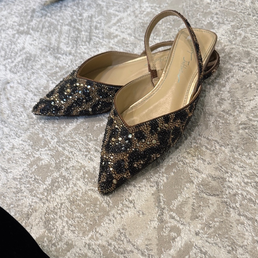 Betsey Johnson  leopard Black and Gold Glitter Flats